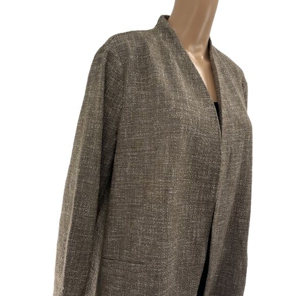 Eileen Fisher Driftwood Cotton Slub Tweed Open Front Blazer Jacket - Picture 7 of 12